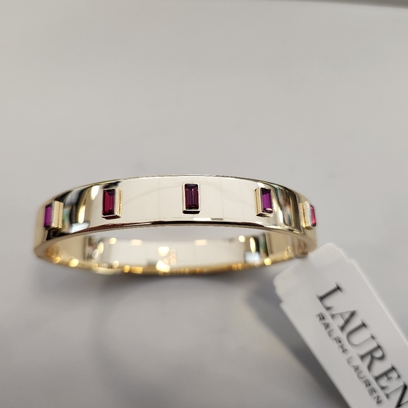 NWT Ralph Lauren Gold-Tone Pink Stone Bangle Bracelet - Picture 3 of 6